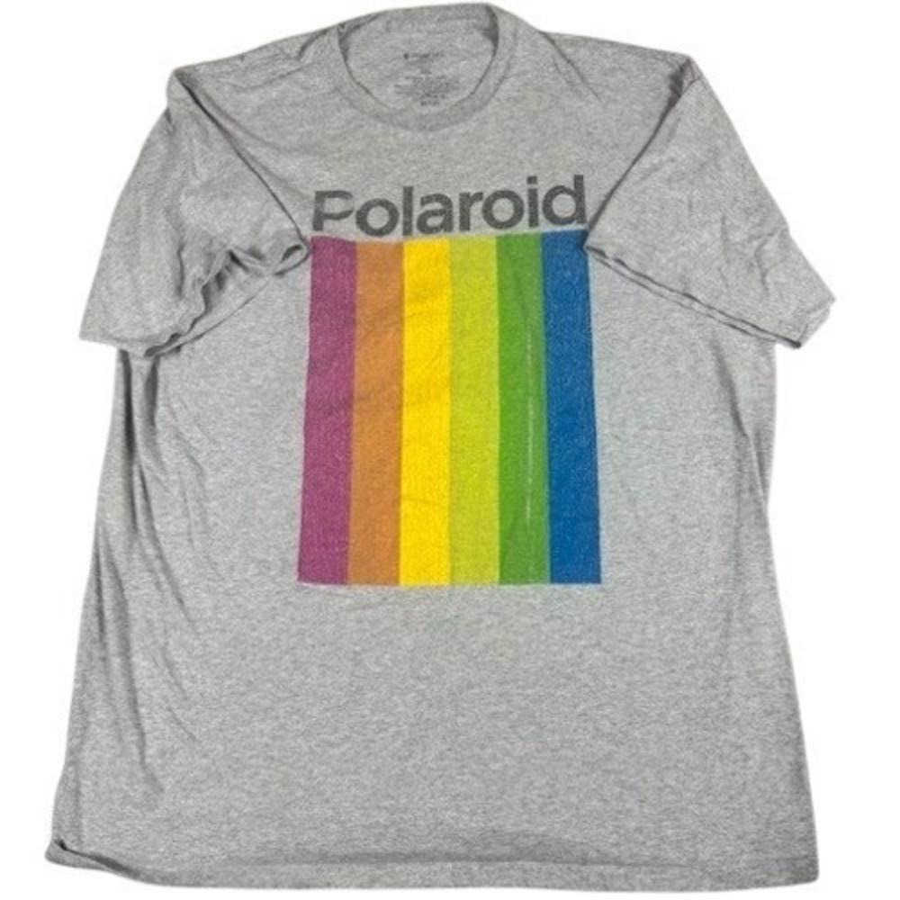 Polaroid T-Shirt Mens 2XL Gray Rainbow Logo Graphic Short Sleeve Crewneck Tee